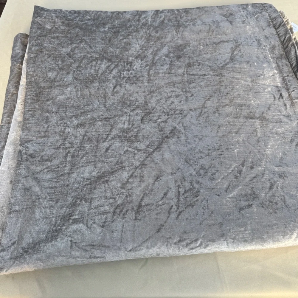 West Elm Curtain Panel 48x96 Silver Gray Crushed Velvet Rod Pocket Back Tab